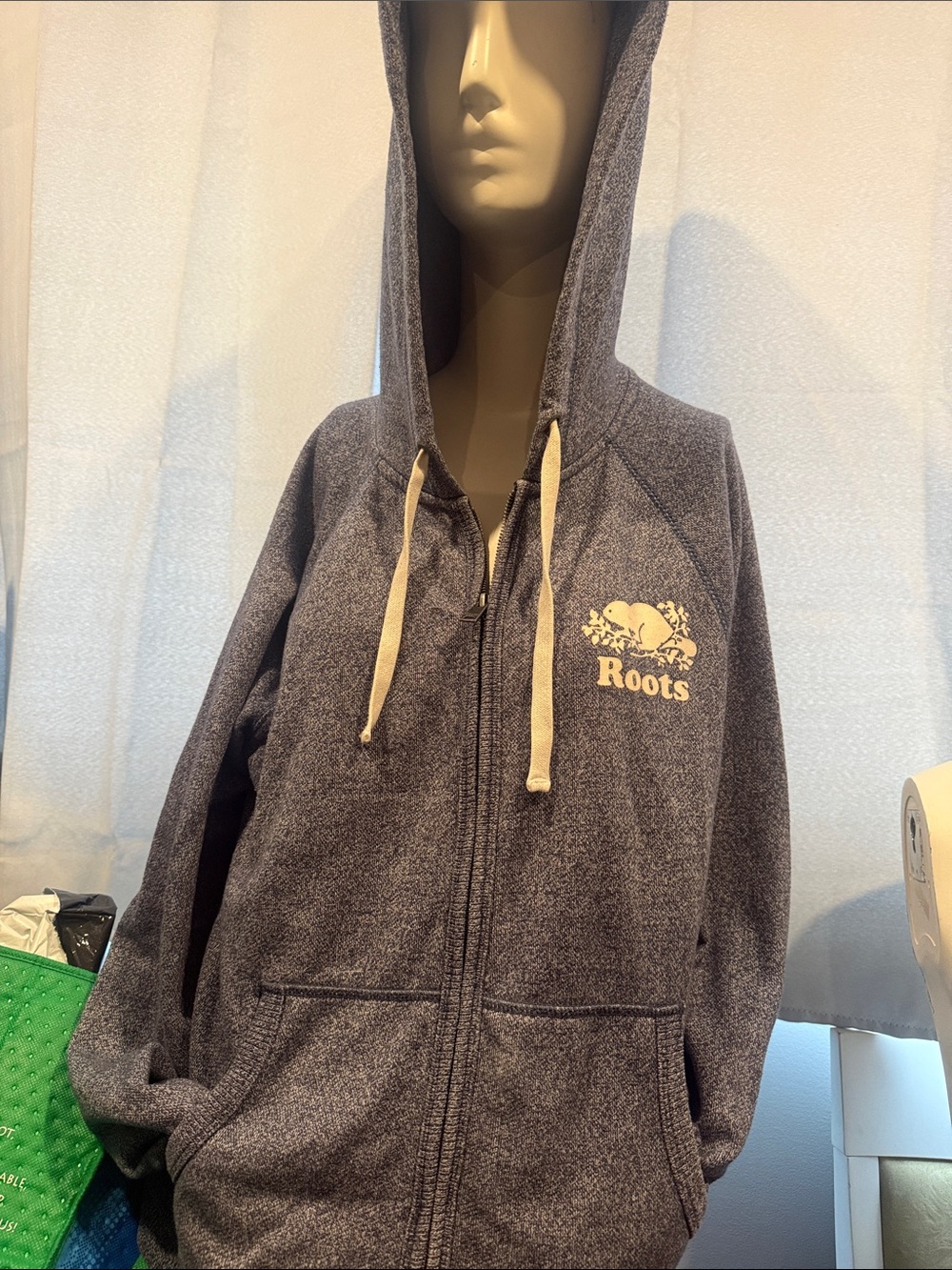 Roots Women’s Heather Gray /Blue Zip Hoodie with White Logo
